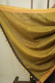 Brown Plain Linen Saree With Yellow Tassels - SRBPLS535