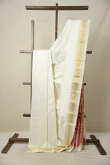 Milky White Silk Paithani Saree - SRMWSPS746
