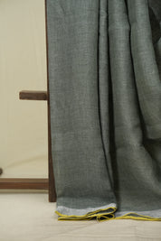 Grey Plain Linen Saree With Yellow Tassels - SRGPLS534