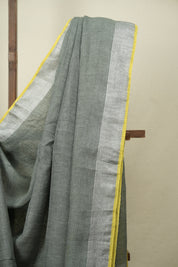 Grey Plain Linen Saree With Yellow Tassels - SRGPLS534