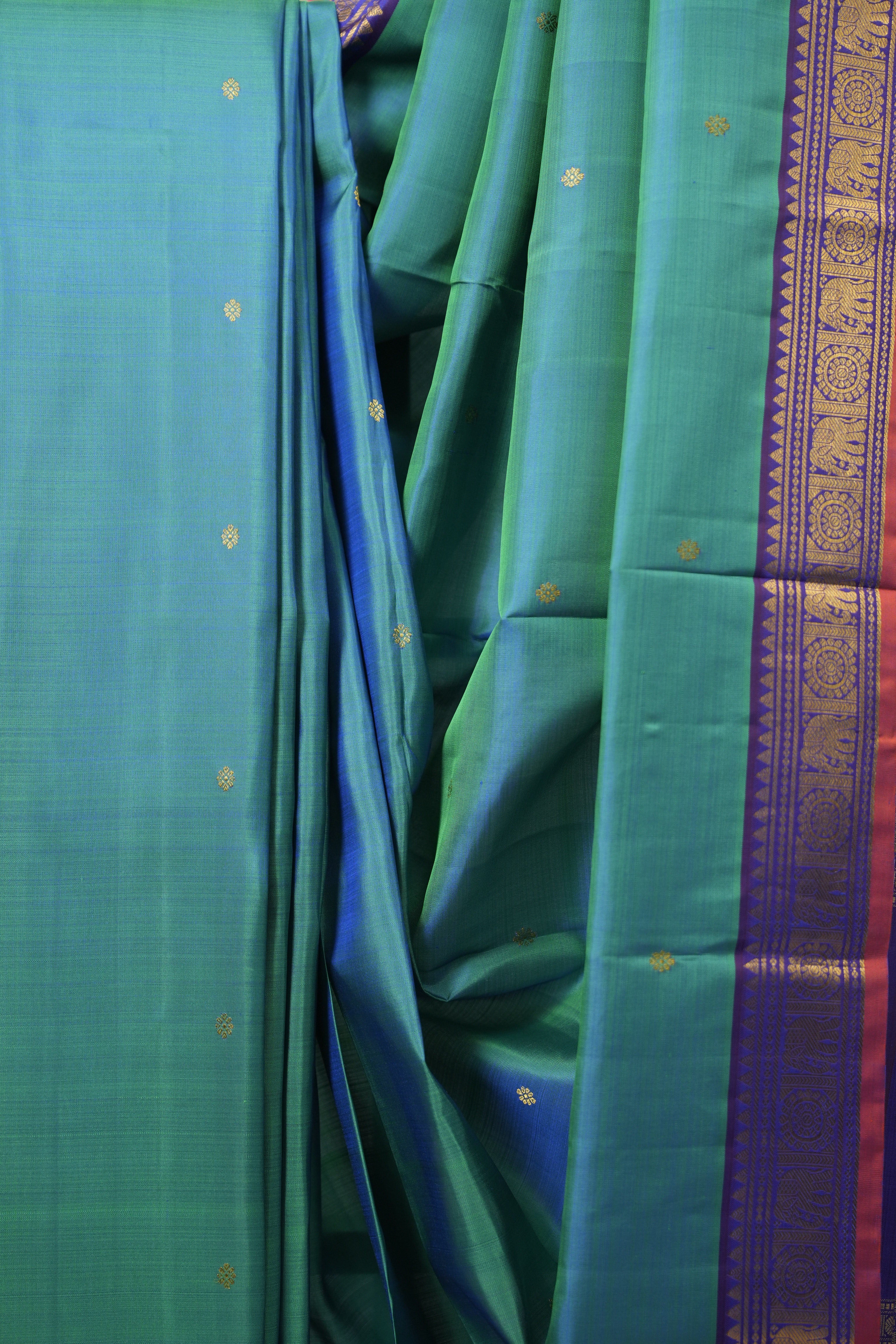 Dual Tone Green Blue Kanjivaram Silk Saree - SRDTGBKSS997