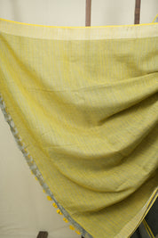 Grey Plain Linen Saree With Yellow Tassels - SRGPLS534