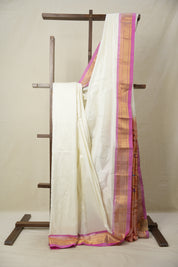 Milky White Silk Paithani Saree - SRMWSPS745