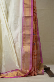 Milky White Silk Paithani Saree - SRMWSPS745