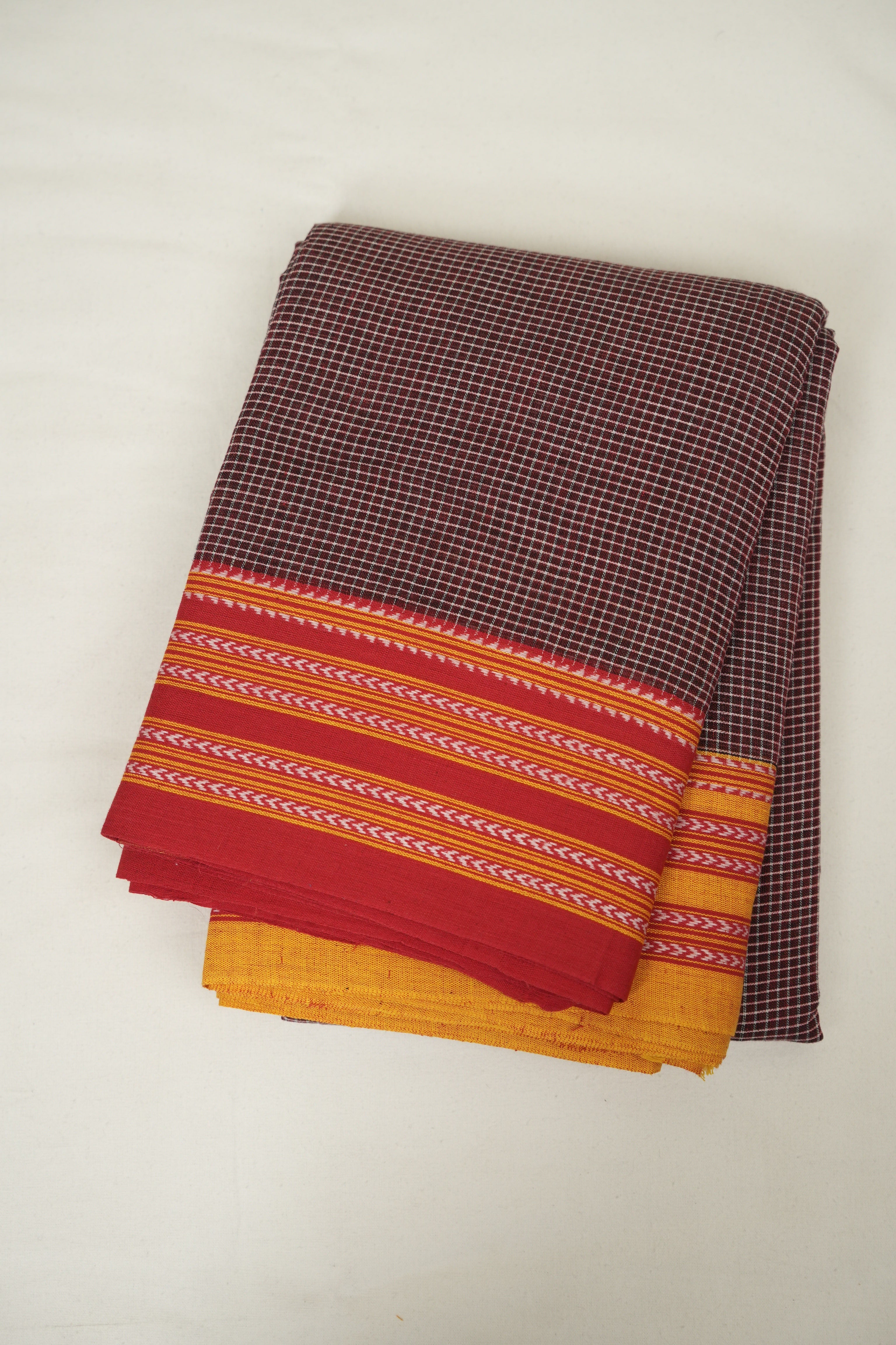 Maroon Checks Cotton Patteda Anchu Saree - SRMPAS383