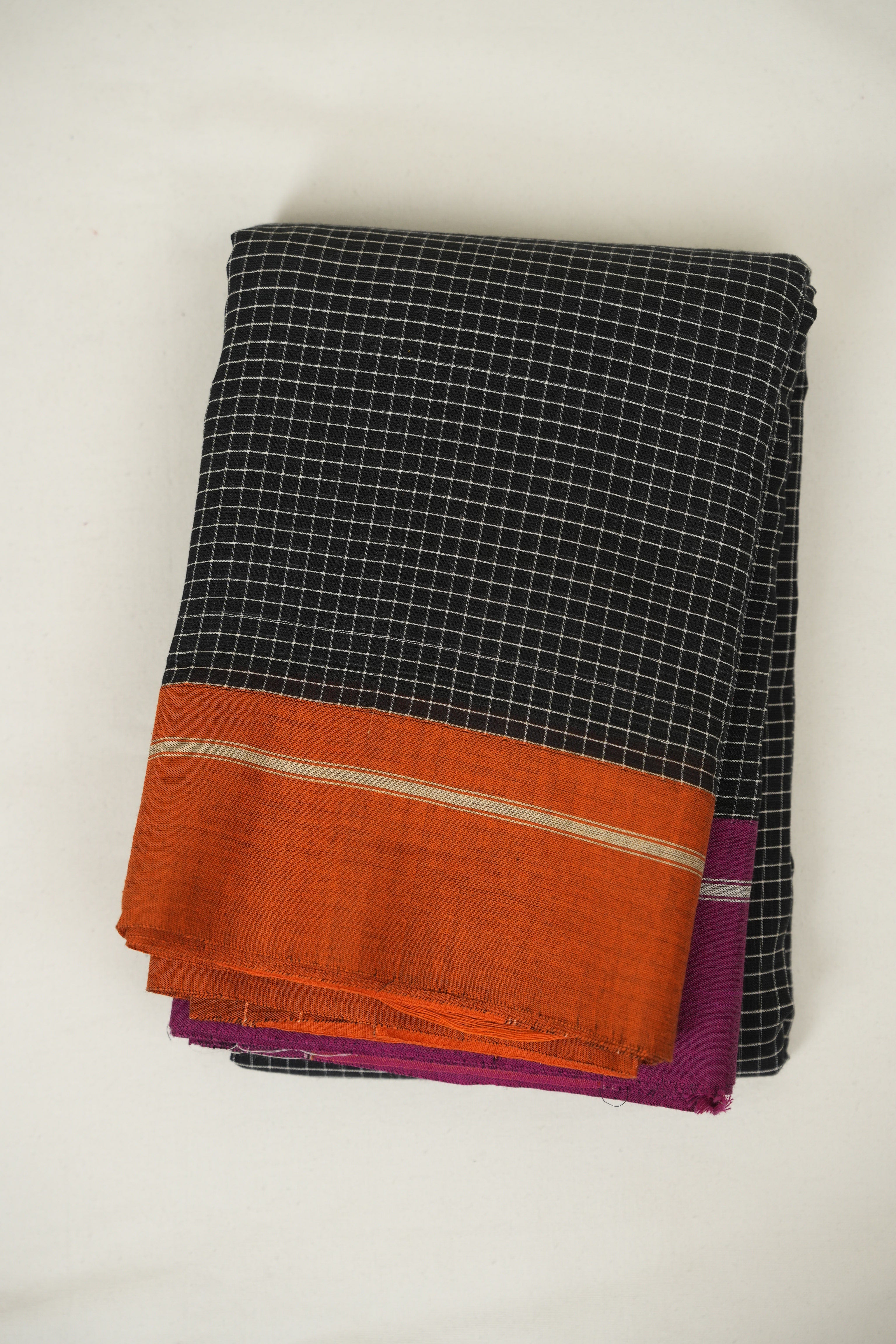 Black Checks Cotton Patteda Anchu Saree - SRBPAS384