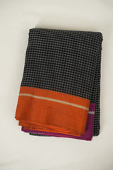 Black Checks Cotton Patteda Anchu Saree - SRBPAS384