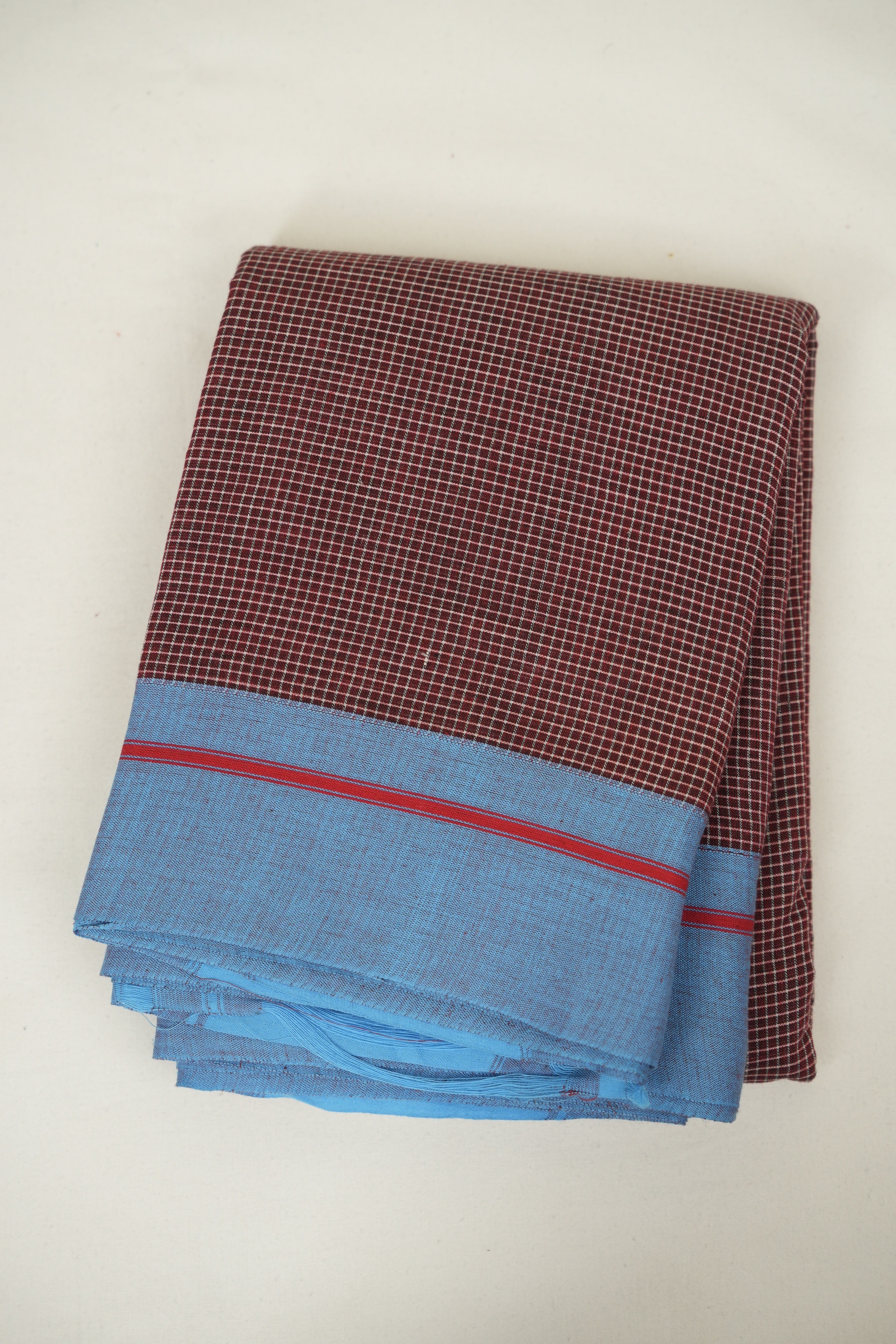 Maroon Checks Cotton Patteda Anchu Saree - SRMPAS387