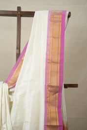 Milky White Silk Paithani Saree - SRMWSPS745