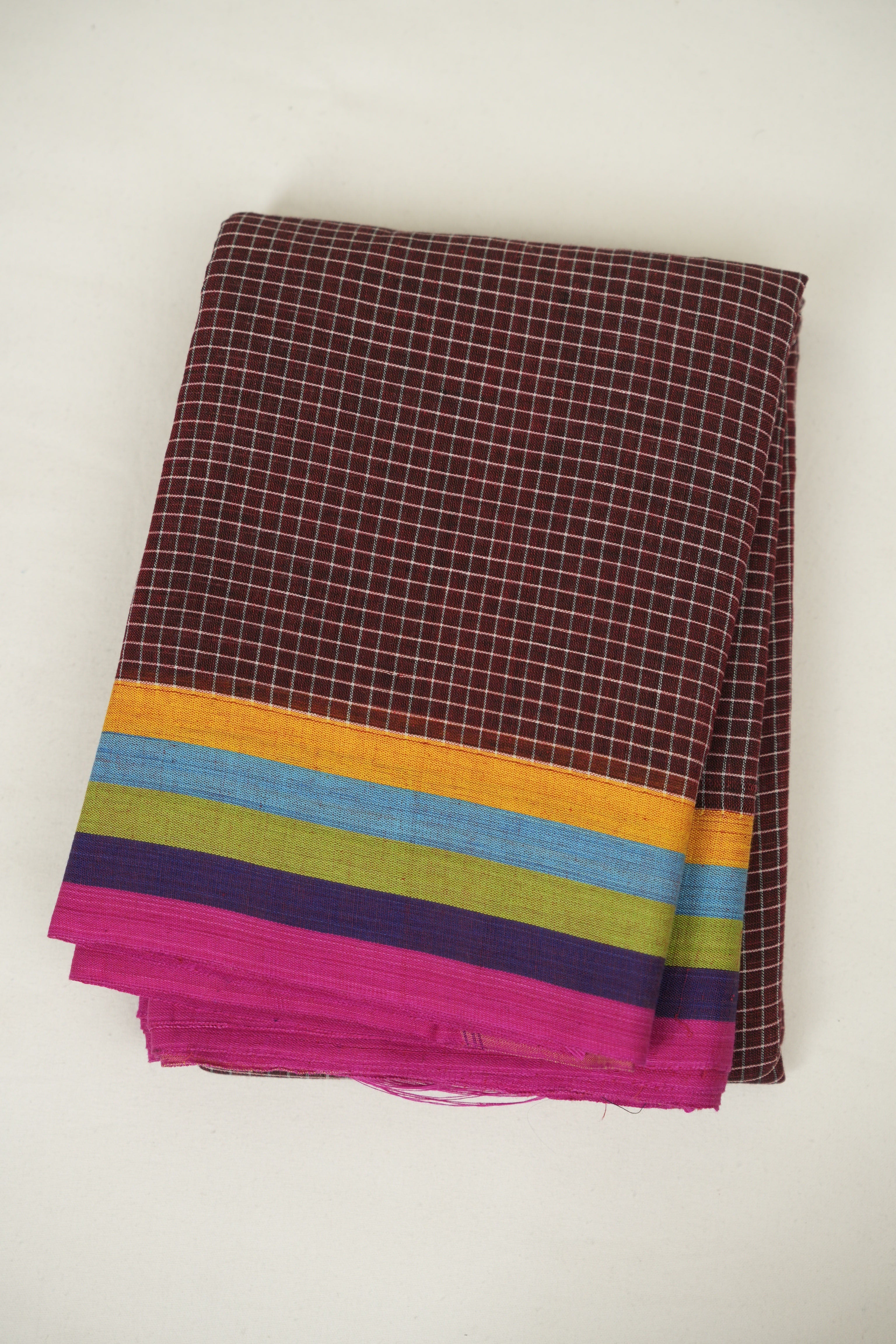 Maroon Checks Cotton Patteda Anchu Saree - SRMPAS386