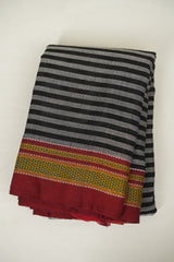 Grey Black Cotton Patteda Anchu Saree - SRGBPAS380