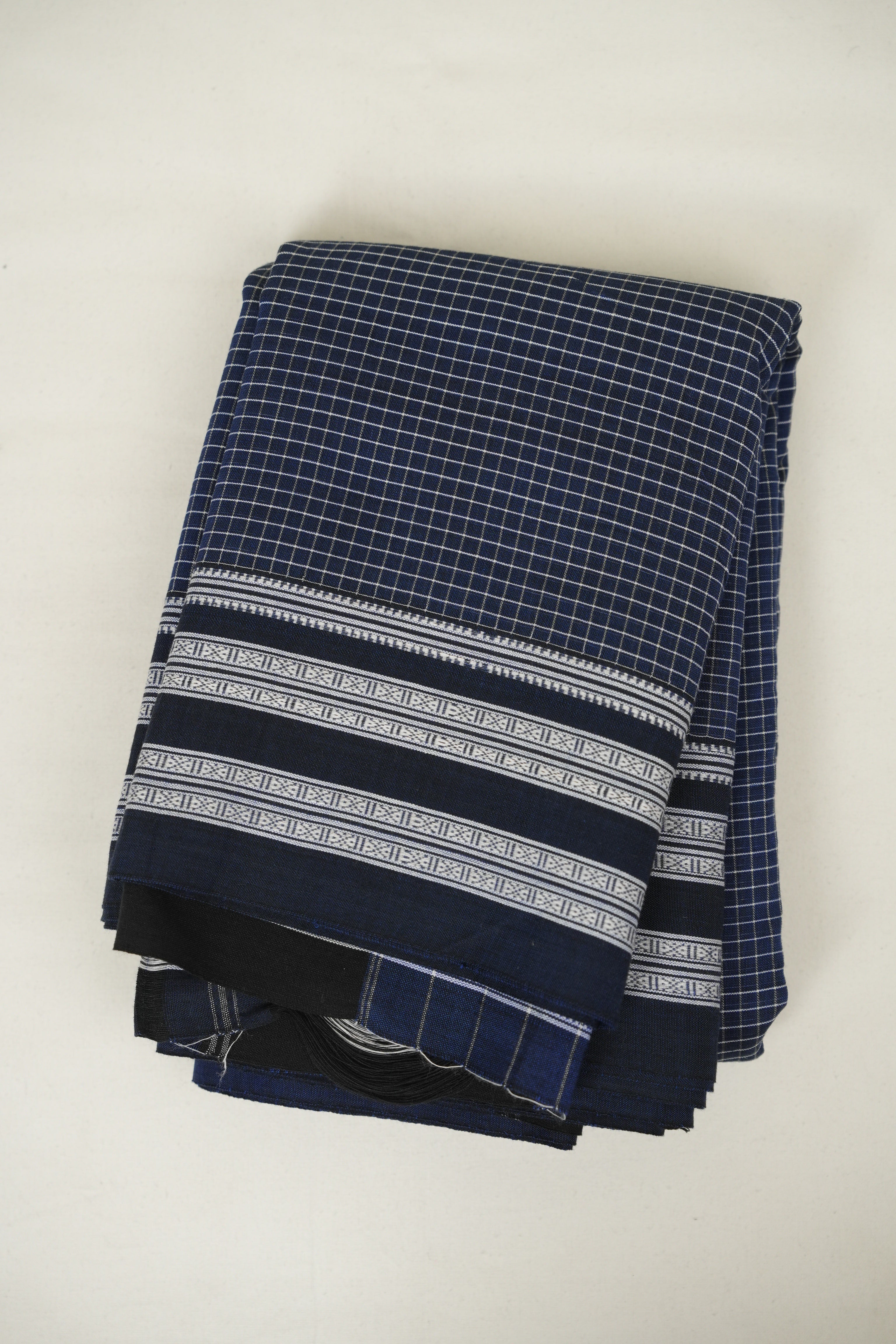 Navy Blue Cotton Patteda Anchu Saree - SRNBPAS382