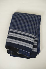 Navy Blue Cotton Patteda Anchu Saree - SRNBPAS382