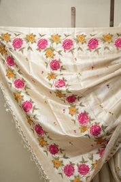 Snow White Machine Embroidered Tussar Silk Saree - SRSWMETSS1499