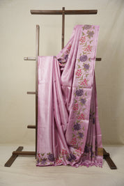 Pestel Pink Machine Embroidered Tussar Silk Saree - SRPPMETSS1513
