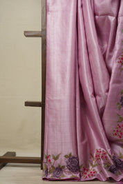 Pestel Pink Machine Embroidered Tussar Silk Saree - SRPPMETSS1513