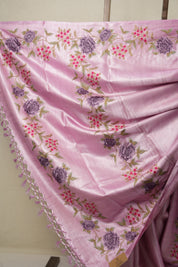Pestel Pink Machine Embroidered Tussar Silk Saree - SRPPMETSS1513