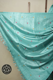 Aqua Blue Machine Embroidered Tussar Silk Saree - SRABMETSS1514