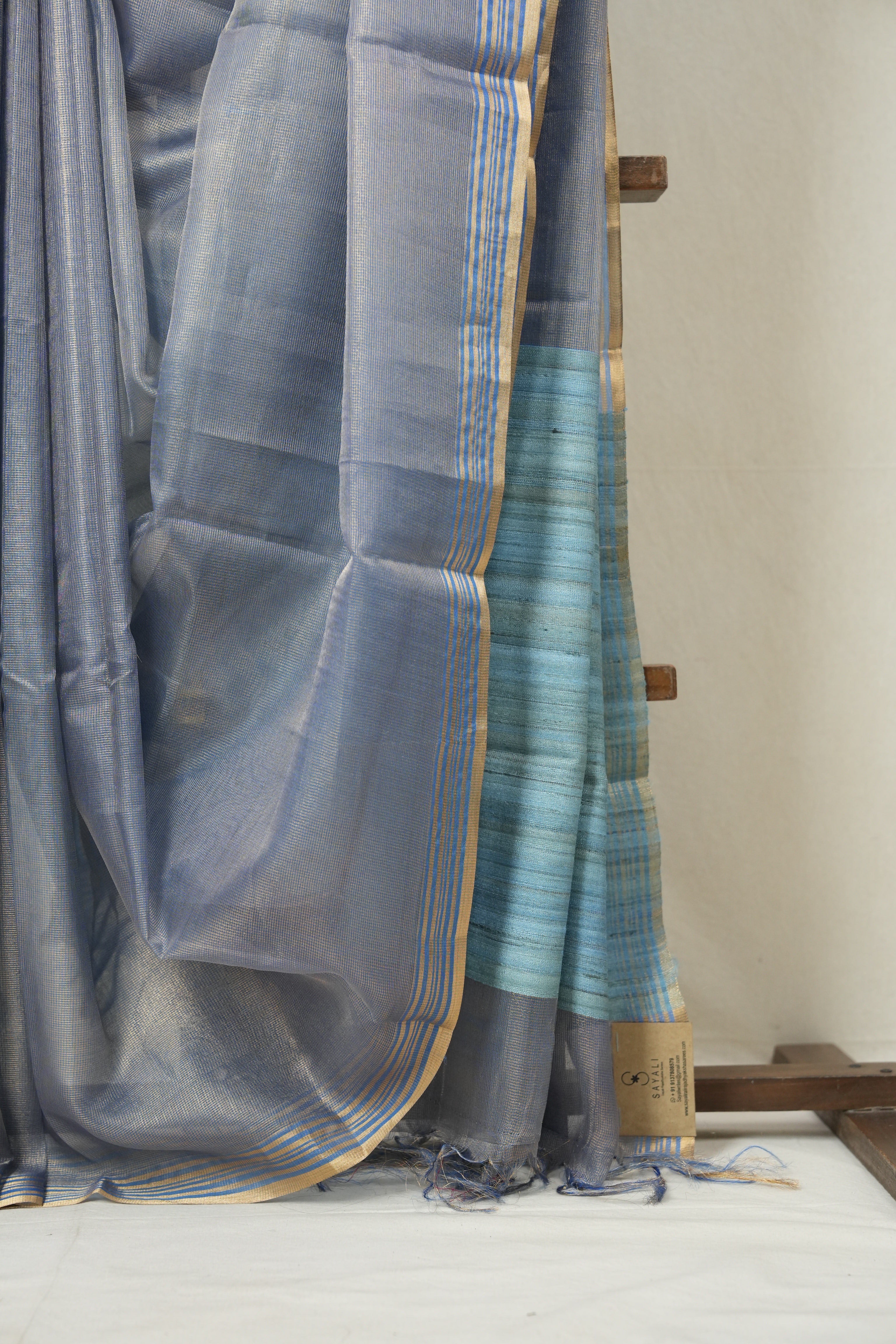 Aqua Blue Tissue Tussar Silk Saree - SRABTTSS477