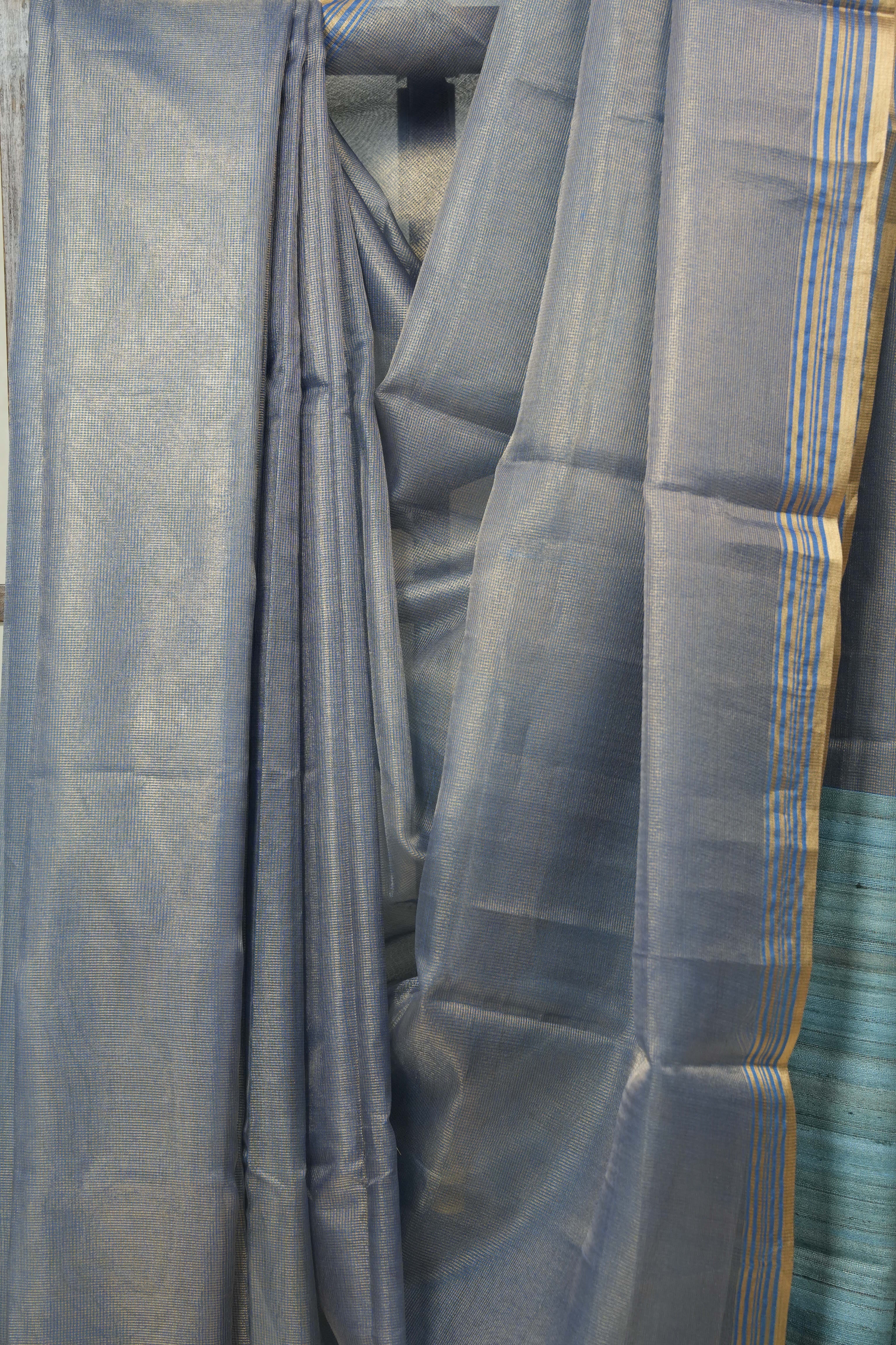 Aqua Blue Tissue Tussar Silk Saree - SRABTTSS477