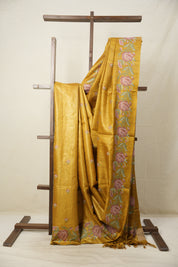 Yellow Gold Machine Embroidered Tussar Silk Saree - SRYGETSS1493