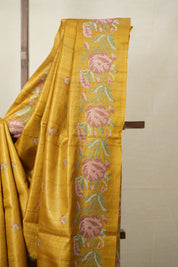 Yellow Gold Machine Embroidered Tussar Silk Saree - SRYGETSS1493