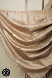 Sand Brown Machine Embroidered Tussar Silk Saree - SRSBMETSS1509