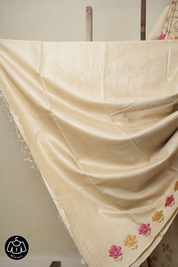 Beige Machine Embroidered Tussar Silk Saree - SRBMETSS1511
