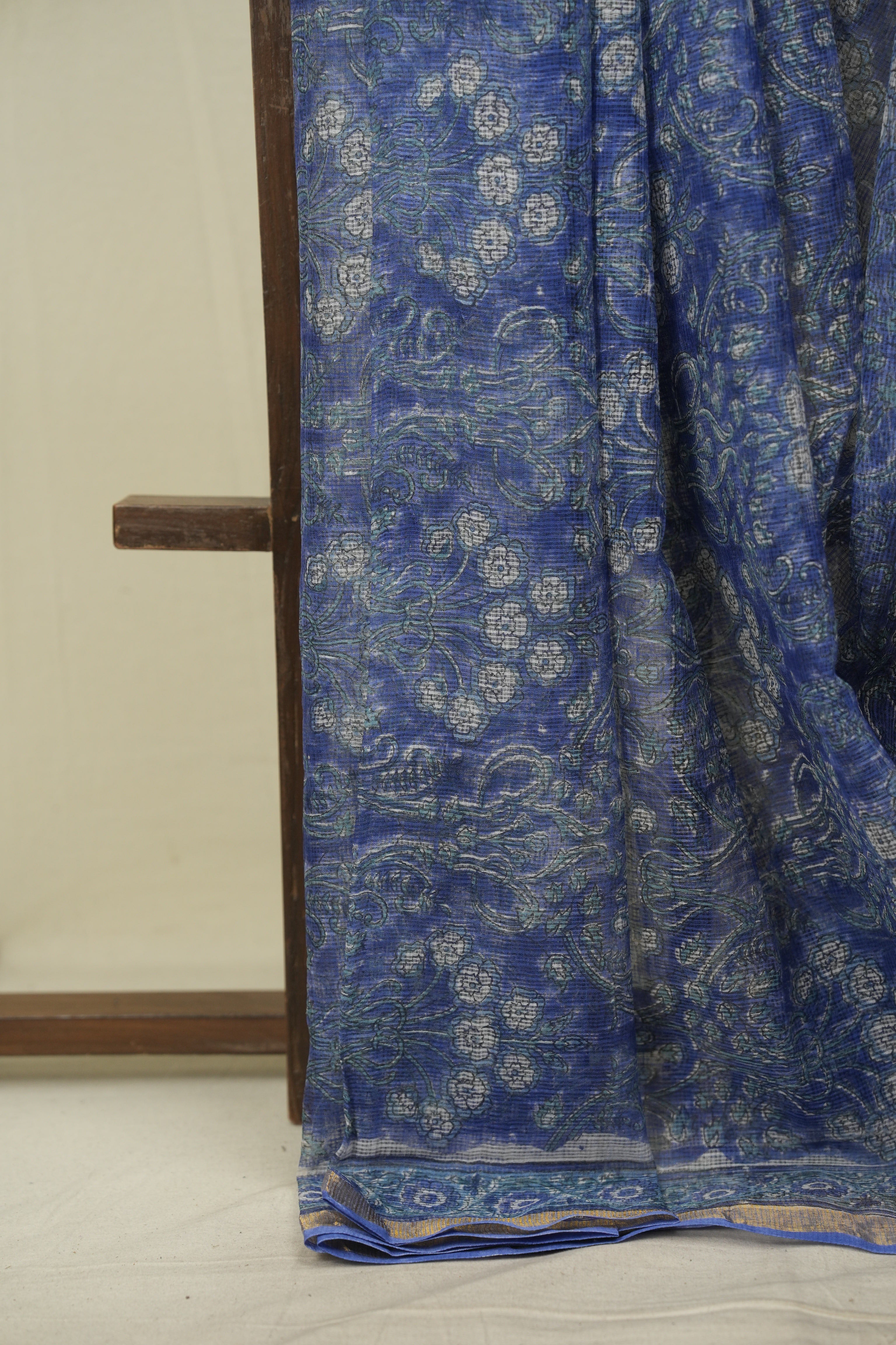 Blue Kota Doria Saree - SRBKDS296