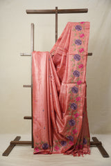 Pink Machine Embroidered Tussar Silk Saree - SRPMETSS1512