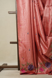 Pink Machine Embroidered Tussar Silk Saree - SRPMETSS1512