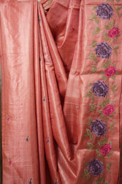 Pink Machine Embroidered Tussar Silk Saree - SRPMETSS1512