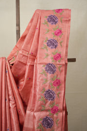 Pink Machine Embroidered Tussar Silk Saree - SRPMETSS1512