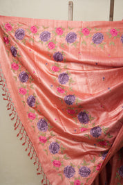 Pink Machine Embroidered Tussar Silk Saree - SRPMETSS1512