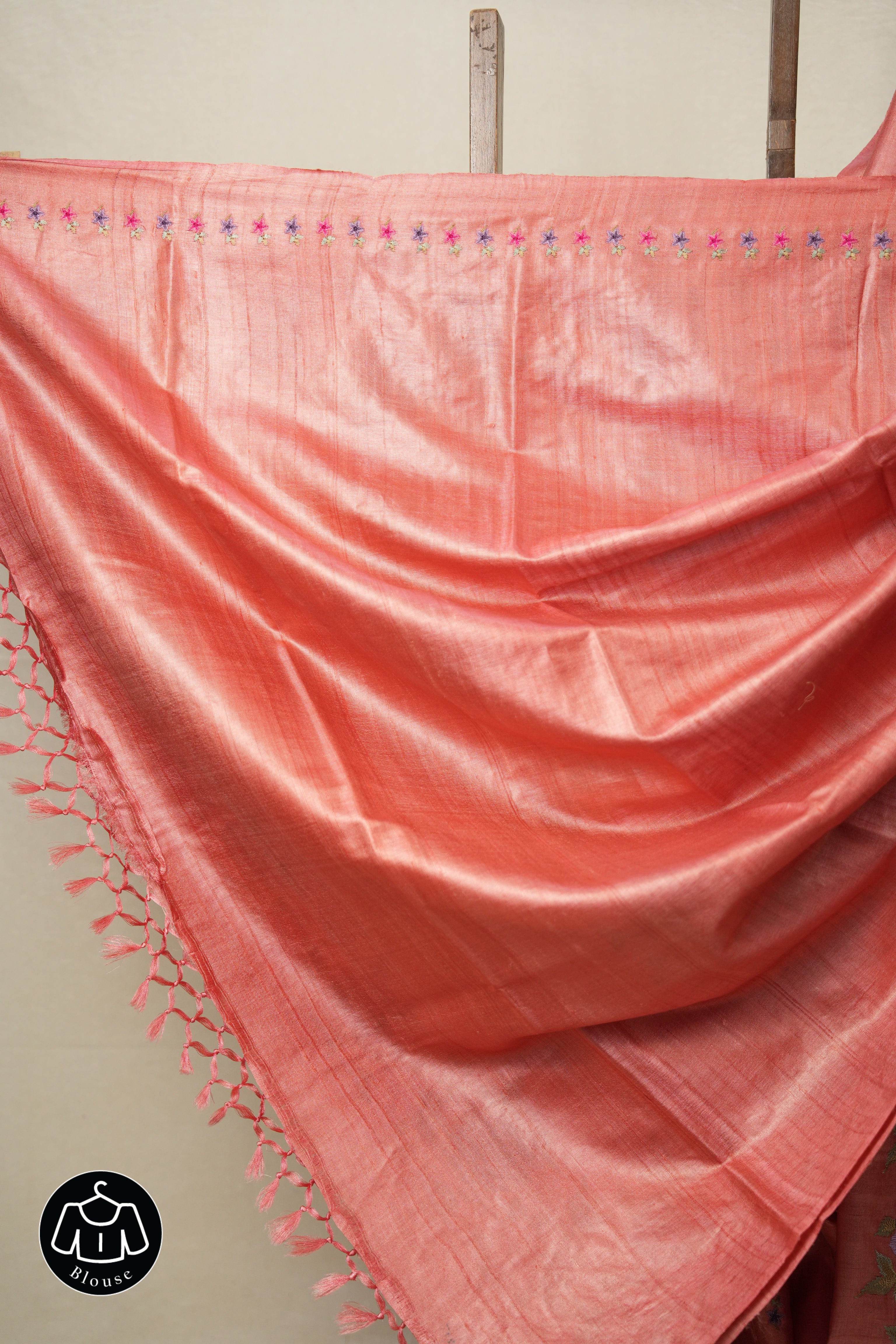 Pink Machine Embroidered Tussar Silk Saree - SRPMETSS1512