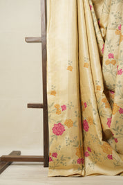 Pale Yellow Machine Embroidered Tussar Silk Saree - SRPYMETSS1507