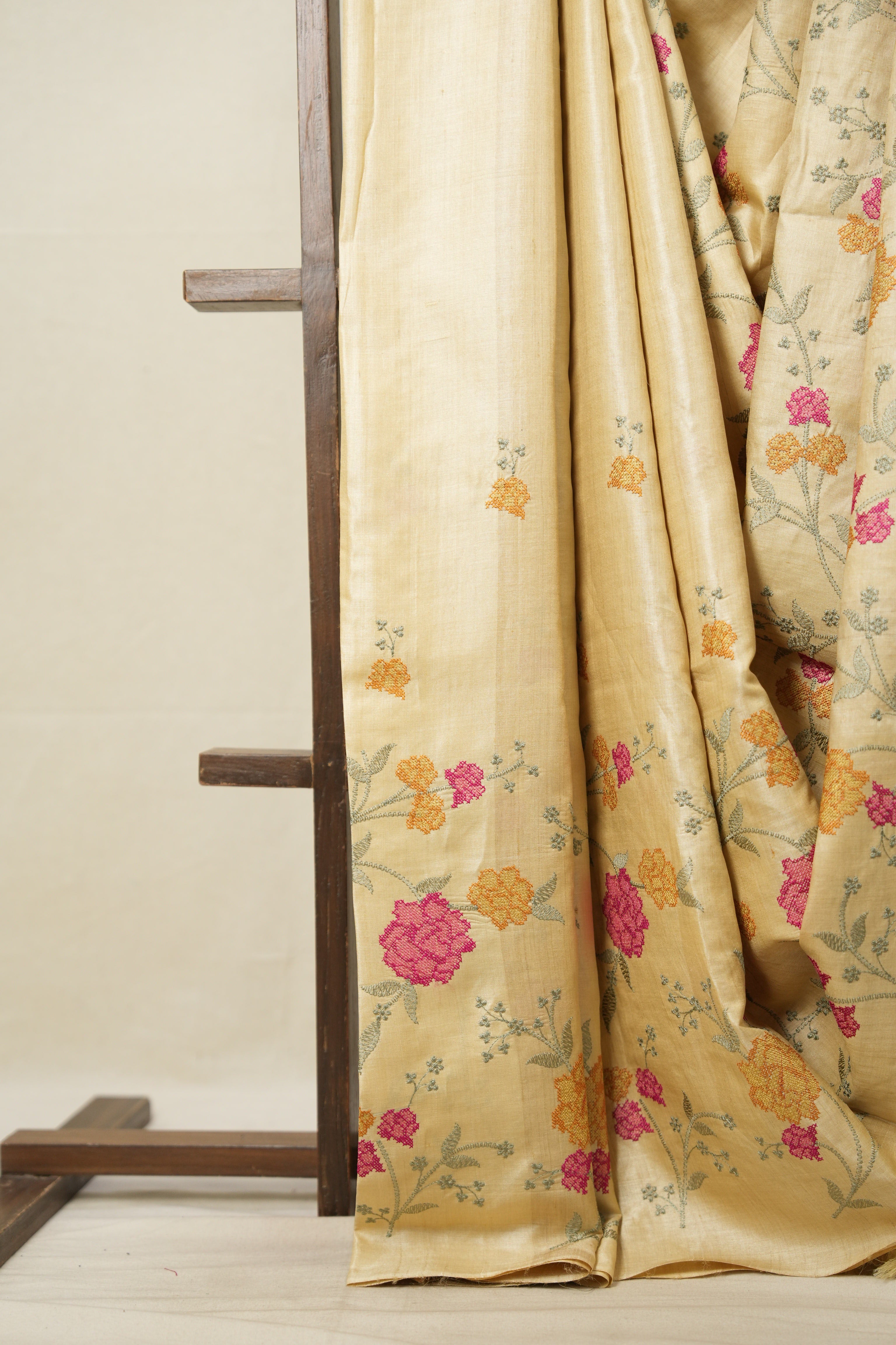 Pale Yellow Machine Embroidered Tussar Silk Saree - SRPYMETSS1507