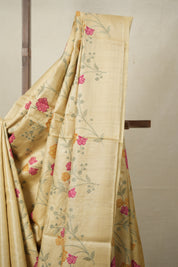 Pale Yellow Machine Embroidered Tussar Silk Saree - SRPYMETSS1507