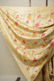 Pale Yellow Machine Embroidered Tussar Silk Saree - SRPYMETSS1507