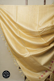 Pale Yellow Machine Embroidered Tussar Silk Saree - SRPYMETSS1507