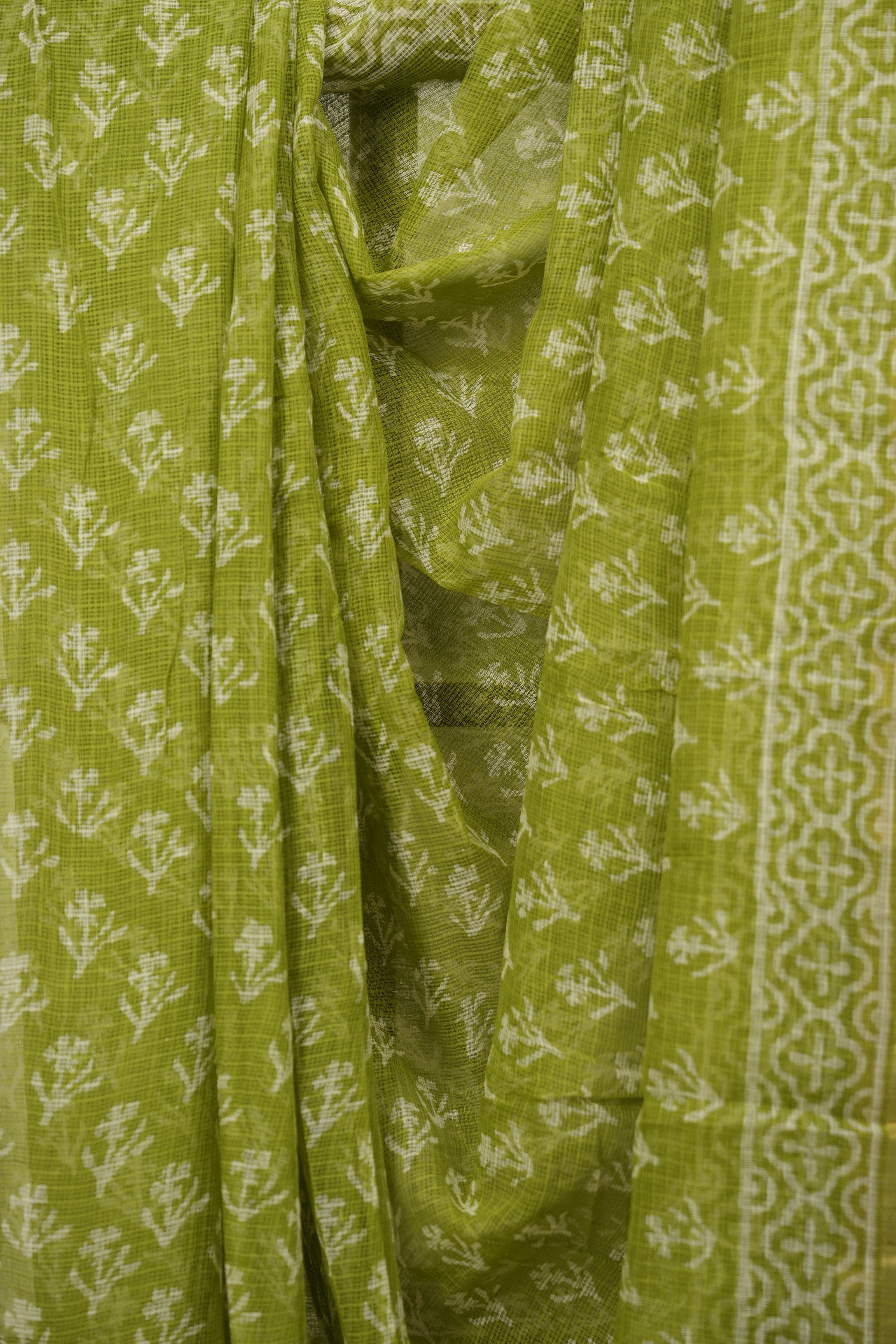 Neon Green Kota Doria Saree - SRNGKDS301
