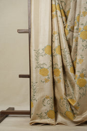 Beige Machine Embroidered Tussar Silk Saree - SRBMETSS1505