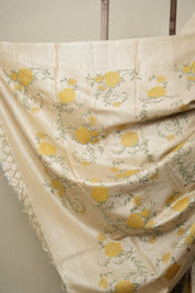 Beige Machine Embroidered Tussar Silk Saree - SRBMETSS1505