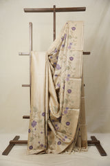 Beige Machine Embroidered Tussar Silk Saree - SRBMETSS1504