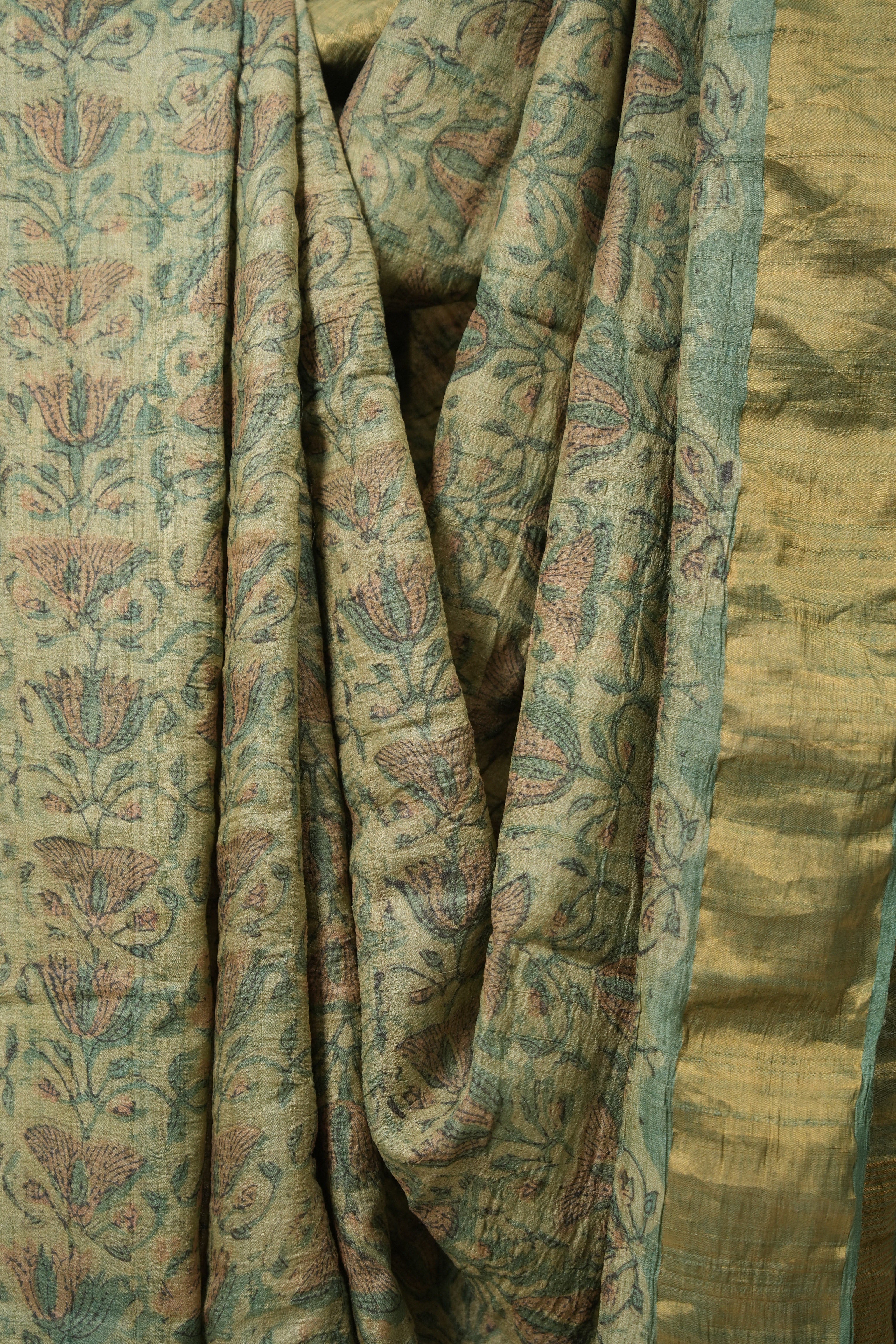 Cream Green HBP Tussar Silk Saree - SRCGHTSS748