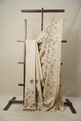 Cream Machine Embroidered Tussar Silk Saree - SRCMETSS1502