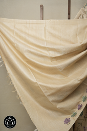 Cream Machine Embroidered Tussar Silk Saree - SRCMETSS1502