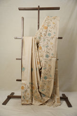 Beige Machine Embroidered Tussar Silk Saree - SRBMETSS1501