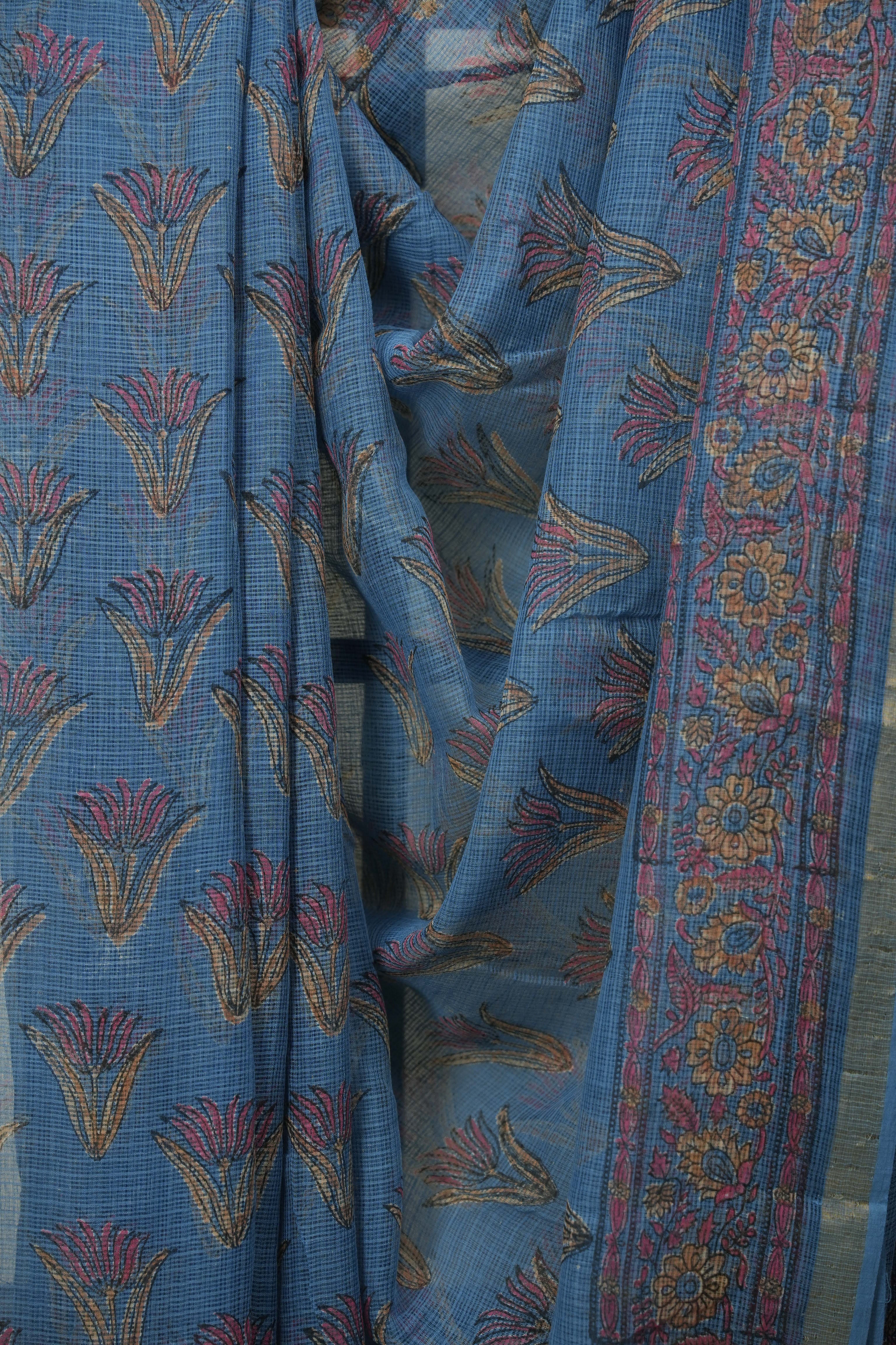 Blue Kota Doria Saree - SRBKDS282