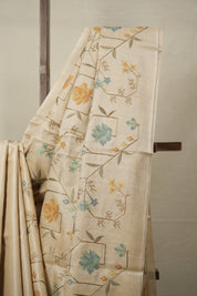 Beige Machine Embroidered Tussar Silk Saree - SRBMETSS1501